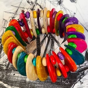 💥4/$20 Colorful Wooden Bracelet BOHO Style Stretch Beaded Wrist Bangle Cuff